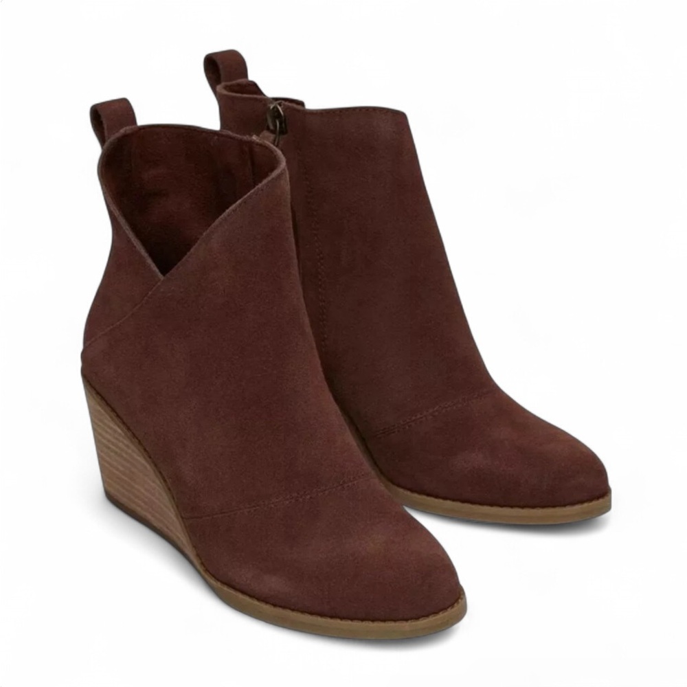 TOM’S Sutton Wedge Ankle Bootie Chestnut Suede Leather Women’s Sizes 6 & 11 NWT